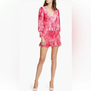 LOVESHACKFANCY Evan Tie Dye Long Sleeve Velvet Mini Dress Viscose Hot Pink